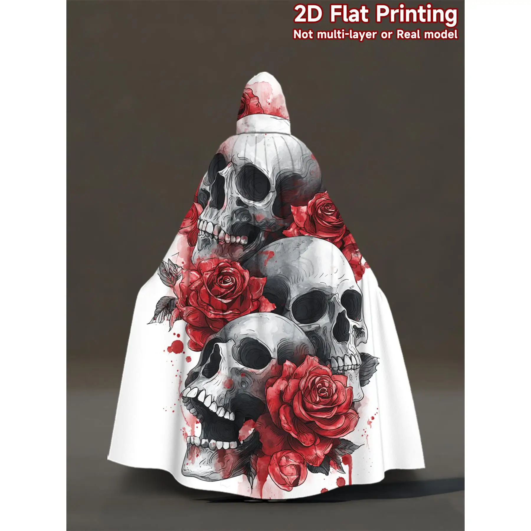 1pc Gothic Hooded Cloak Robe with Full-Body Skull Red Roses Print Retro Costume Suitable for Cosplay Halloween Carnival Parties