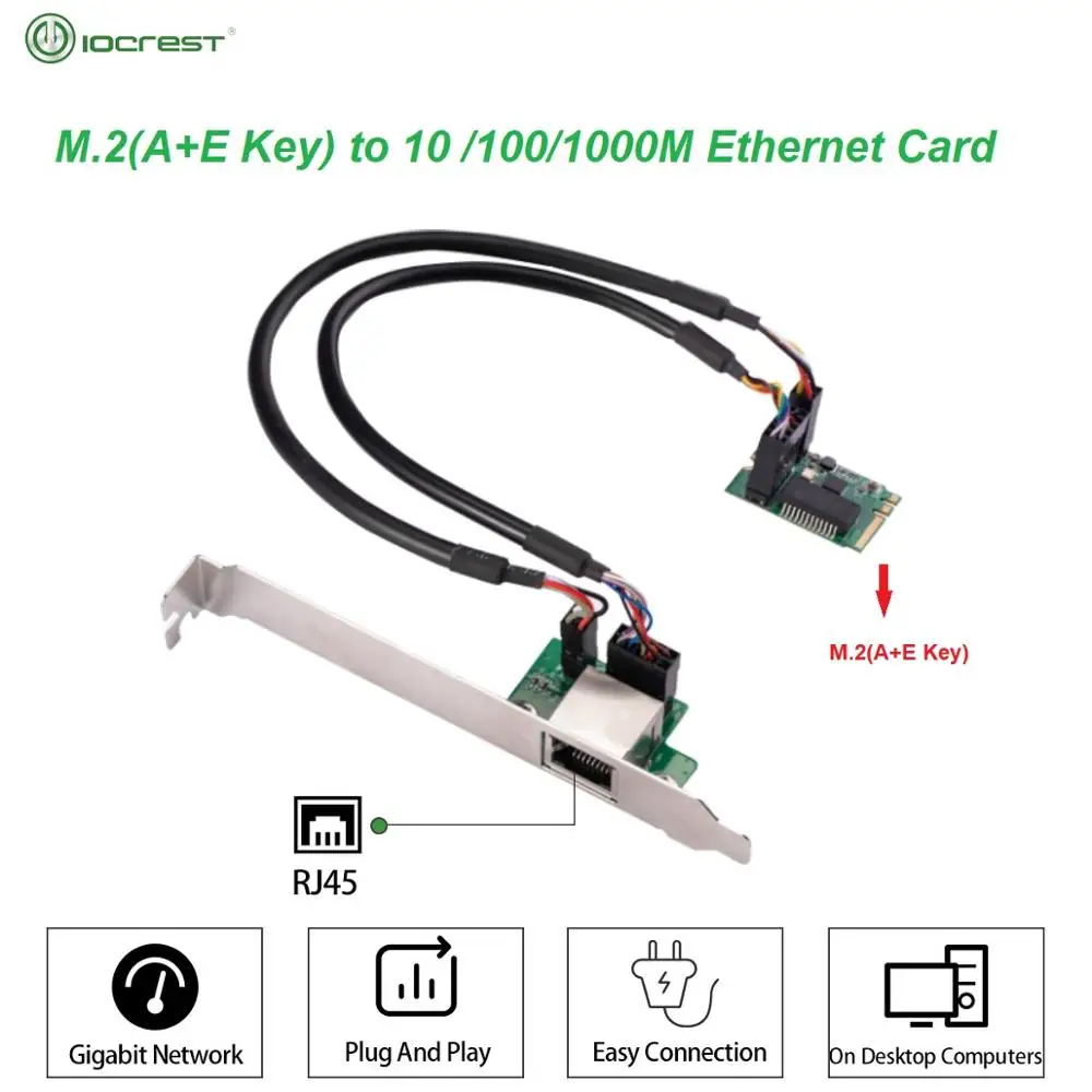 

Сетевая карта IOCREST 22x30 мм M.2 A Key и E Key на 1 порт 100 Мбит/с Gigabit Ethernet NIC