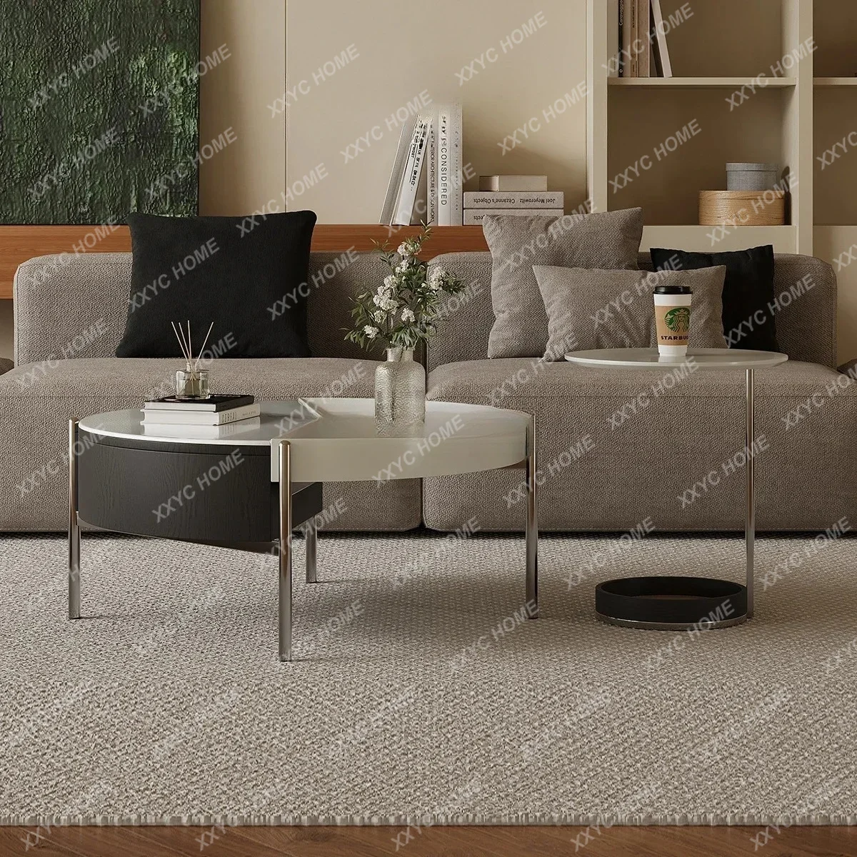 

SSls04Microcrystalline stone lifting coffee table minimalist saddle leather mother and child coffee table