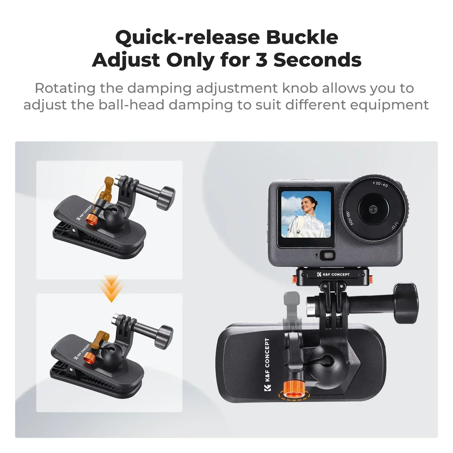 K&F CONCEPT Magnetyczny uchwyt z klipsem do plecaka dla DJI Osmo Action 5 Pro 4 3 Wszystkie GoPro Hero Insta360 X5/4/3 Obrót 180° Szybkie odczepienie — zdjęcie produktu 5