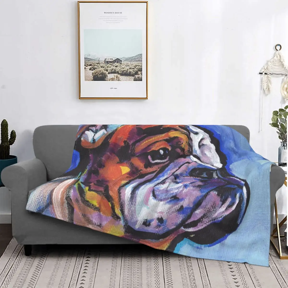 Fleece English BullDog Bright Colorful Pop Dog Art Throw Blanket Warm Flannel Dog Blankets for Bedding Travel Couch Bedspreads