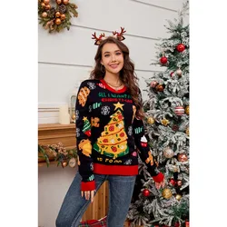 Damski sweter świąteczny Crewnwck z długim rękawem Santa Claus Pullover Sweatshirts Ugly Xmas Pattern Jacquard Knit Top