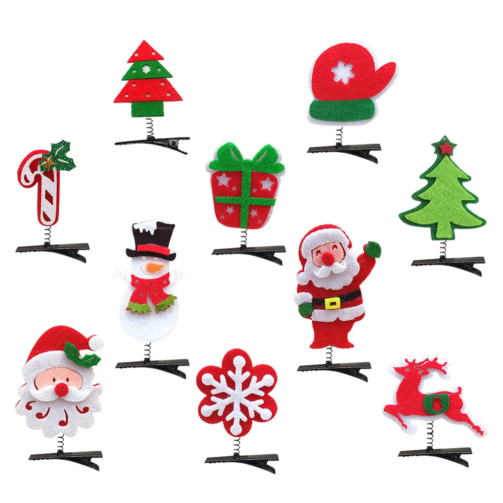 

10Pcs Girls Hair Clips Christmas Style Cartoon Hairpins Festive Holiday Party Decorations Bright Cute Xmas Barrettes Hair