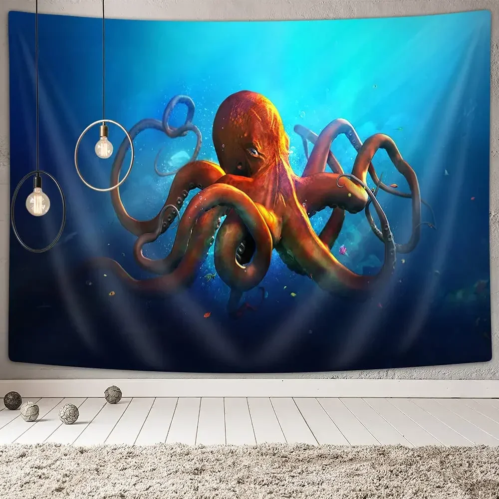 Psychedelic Octopus Tapestry,Sea Animal Tapestry Wall Hanging for Bedroom College Dorm Ocean Tapestries for Home Living Room