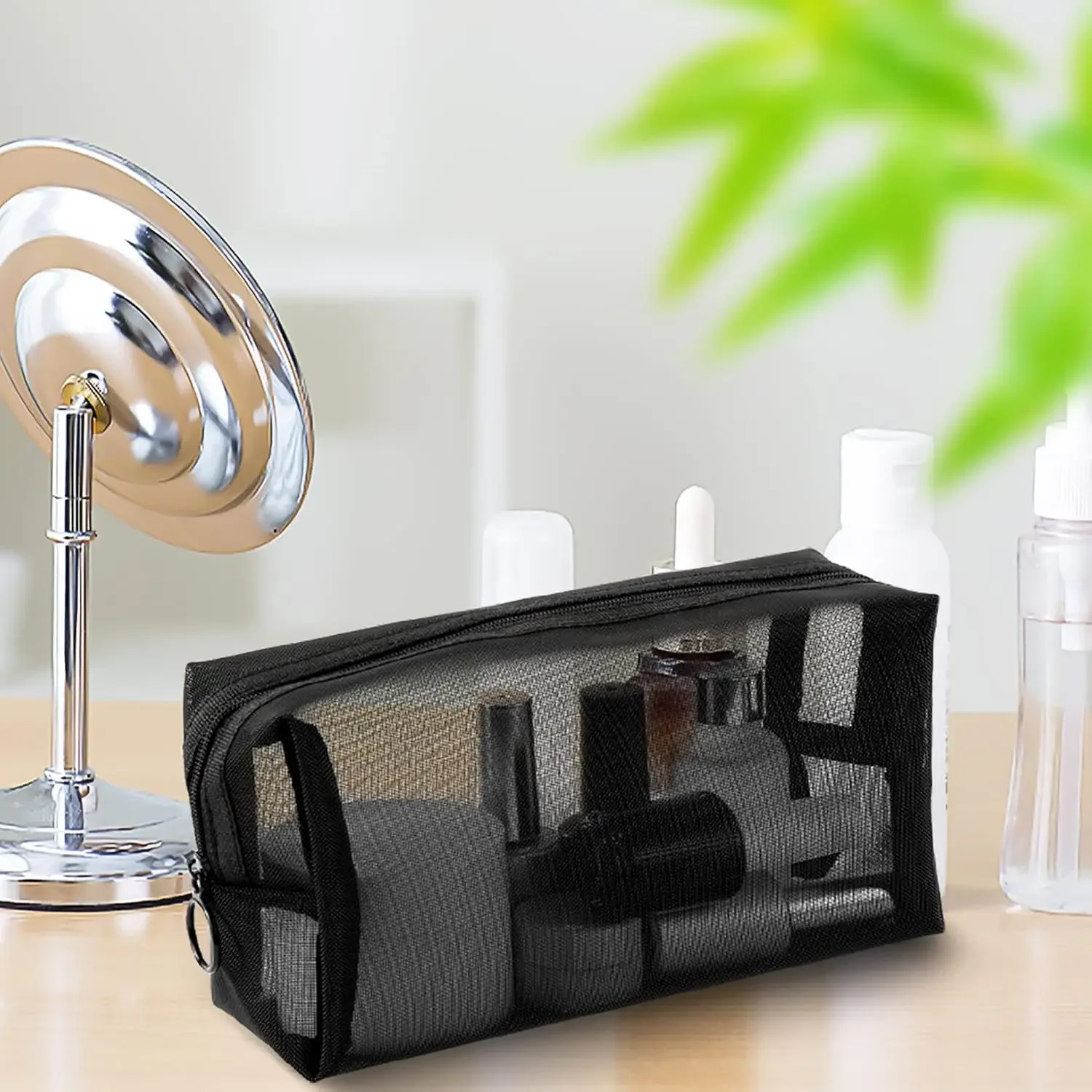 Bolsa de cosméticos de malla, bolsa de maquillaje portátil, bolsa de aseo de viaje para organizador de maquillaje, accesorios de viaje para el hogar y la Oficina, 6 piezas M