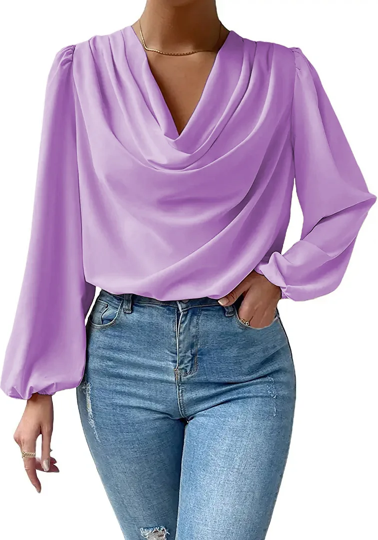 Elegant Women\'s Shirts Fashion Blouse 2023 Spring/Summer Chiffon  Loose Draped V-Neck Top Office Lady Solid Shirt S-XXXL