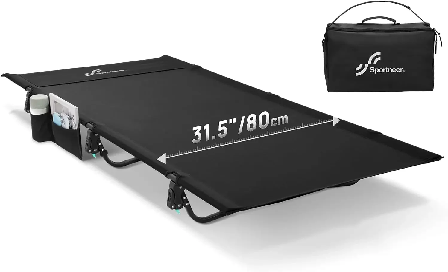 Camping Cot: 31.5'' Extra Wide Compact Sleeping Cots with Side Pocket - Lightweight Folding Cot for Camping Traveling Tent