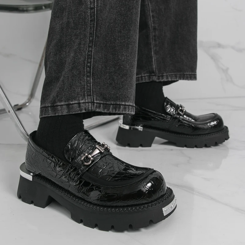 حذاء بدون كعب سميك للرجال، أنماط الموضة الكلاسيكية البريطانية، حفلة العمل، الشارع، بالإضافة إلى حجم الأحذية الجلدية لزيادة الارتفاع #6