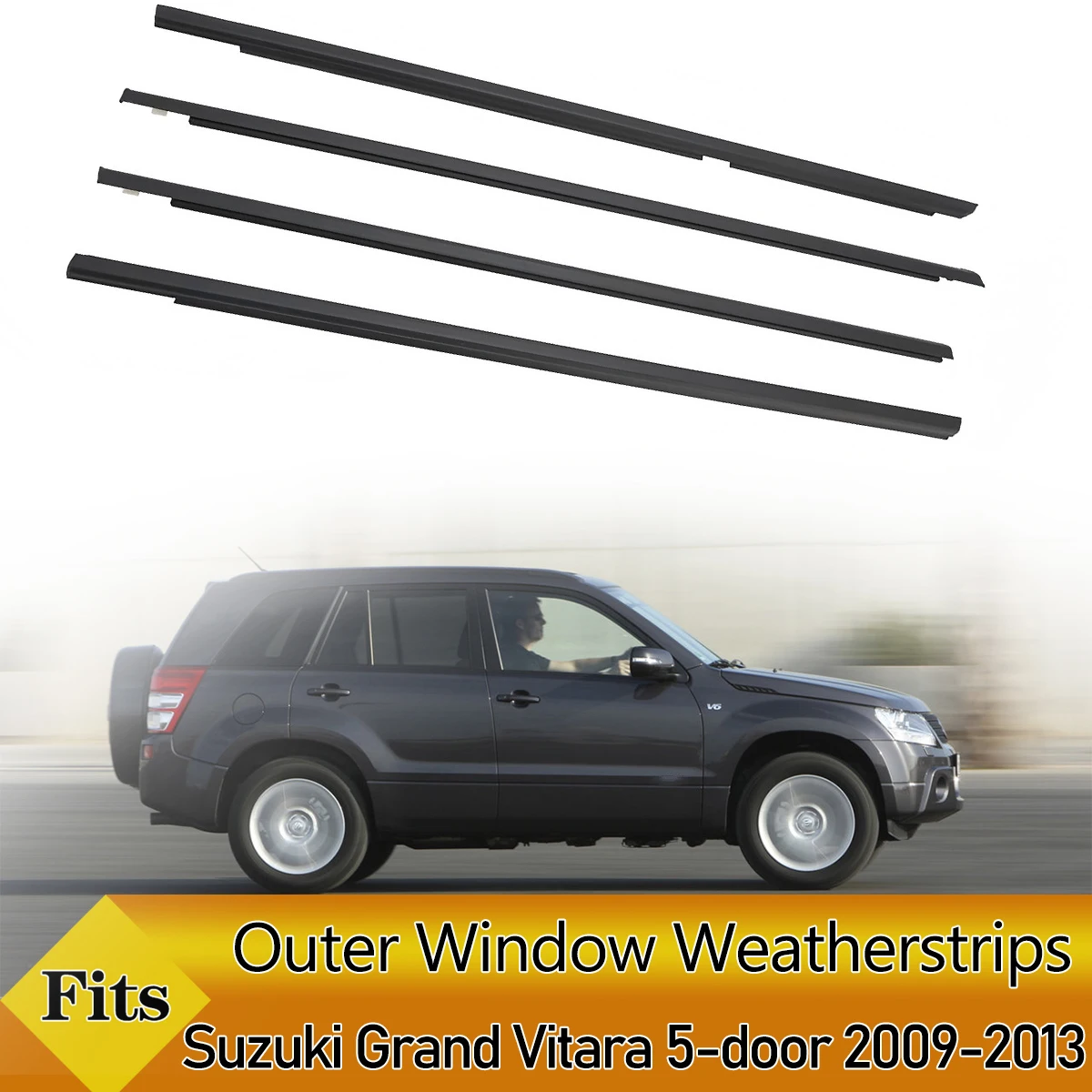 For Suzuki Grand Vitara 5dr 2009-2013 Outer Windows Rubber Weatherstrip Waterproof Pressure Sealing Belt Moulding Trim  4PCS