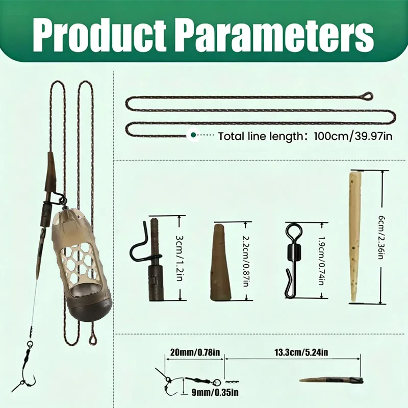 Ready-made carp fishing rig with a spinning bait cage and carbon hook line, tangle-free, perfect for carp fishing
