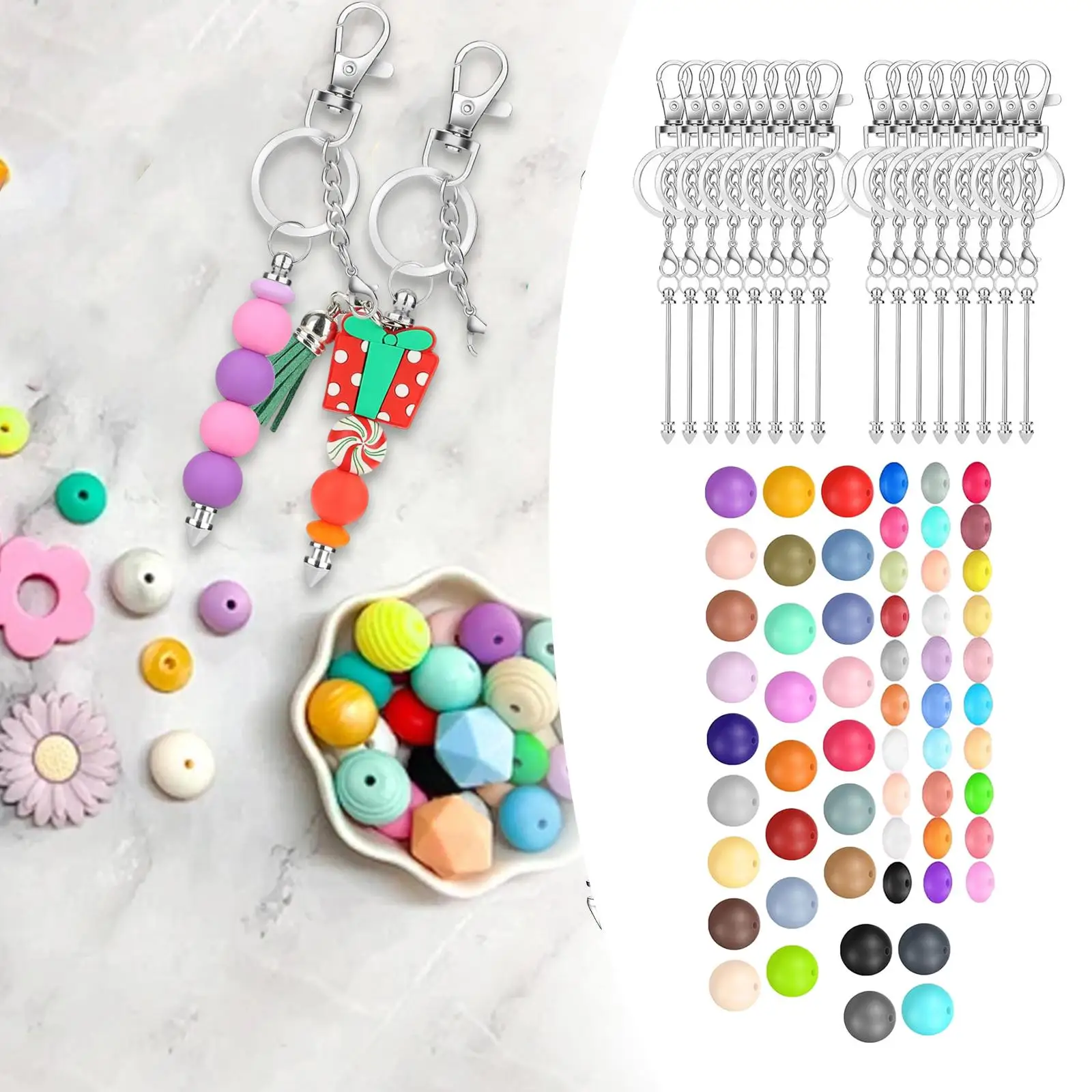 

136 Pieces Beadable Keychains Bars DIY Set Crafts Supplies Accessories Metal Blank Keychains for Girls Teens Women Kids Adults