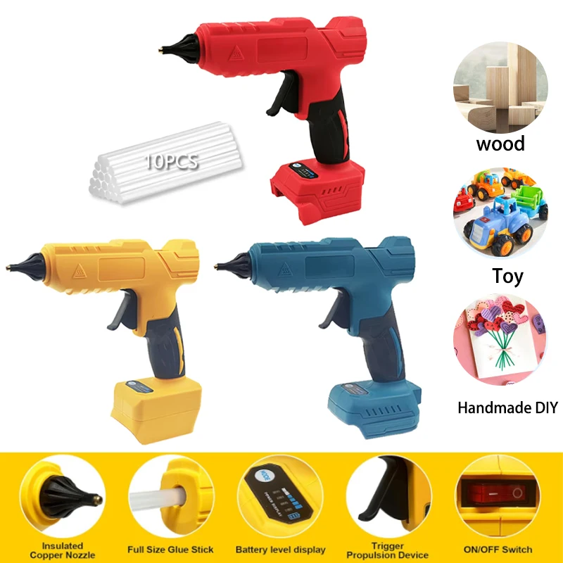 

11mm Hot Melt Glue Gun for Makita/DeWalt/Milwaukee18V battery Handheld Cordless 100W Hot Glue Gun DIY Repair Tool