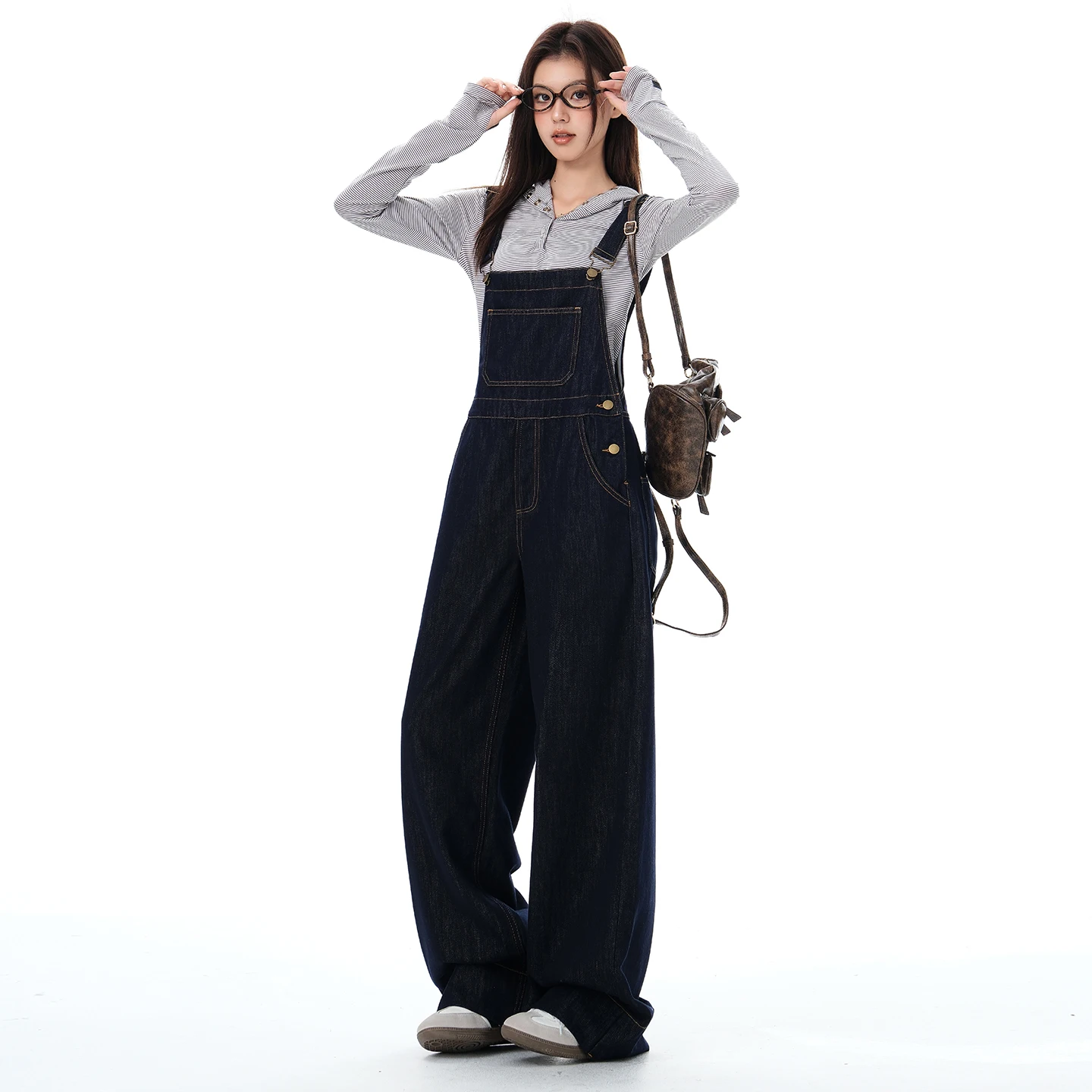 

High Waist Wide Leg Denim Overalls Women's Autumn 2025 New Sle Slimming Loose Youthful Blue Overall Pants