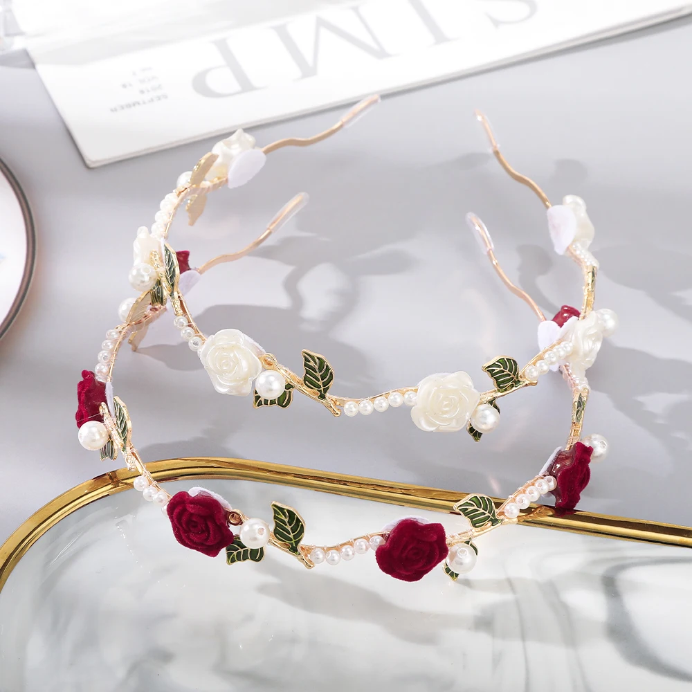 Haimeikang Rose Flower Hairbands Alloy Fashion Hair Hoops Women Holiday Wedding Bezel Headwear Hair Accessories Oranments