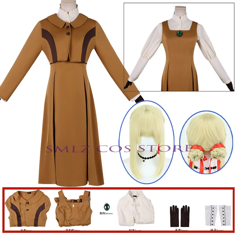 

Newly Violet Evergarden Cosplay Anime Violet Cosplay Women School Brown Coat Dress Prop Wig Set Party Play Outfit for Woman