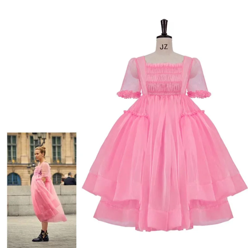 Killing Eve   Jodie Comer Villanelle Cosplay Costume Molly Goddard Tulle Fluffy Pink Dress Outfit for Women