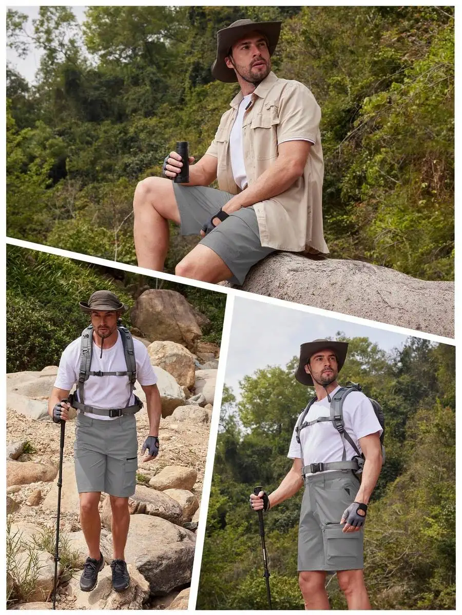 

Mens 9 Inch Cargo Shorts Quick Dry Breathable Hiking Outdoor Travel Shorts With 5 Pockets
