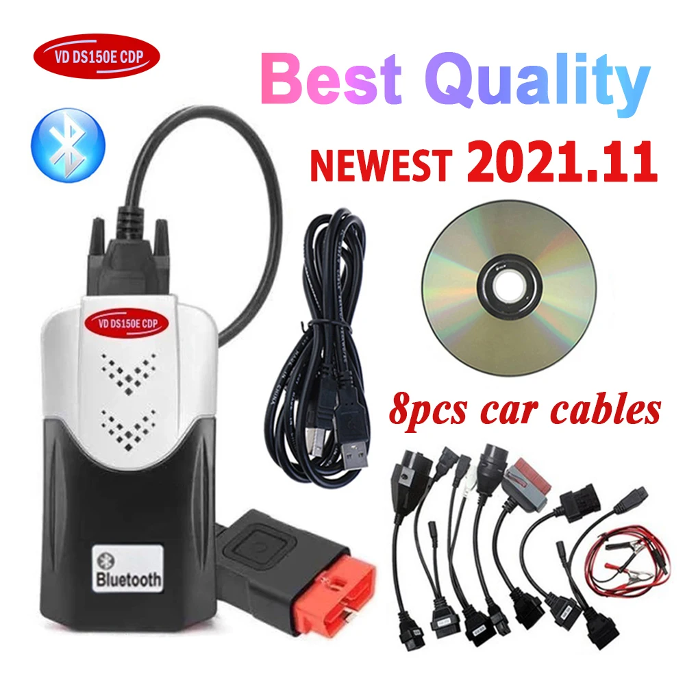 2021.11 جديد Keygen Vd Ds150e Cdp ل TNESF DELPHIS ORPDC Obd2 الماسح بلوتوث سيارة شاحنة Led 3in1 أدوات التشخيص إرسال