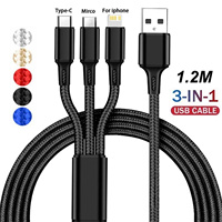 3 In 1 USB Cable Type C Micro IOS Multi Charger Cable for iPhone Huawei Samsung USB Type-C Cable 1.2M Nylon Braided Cord