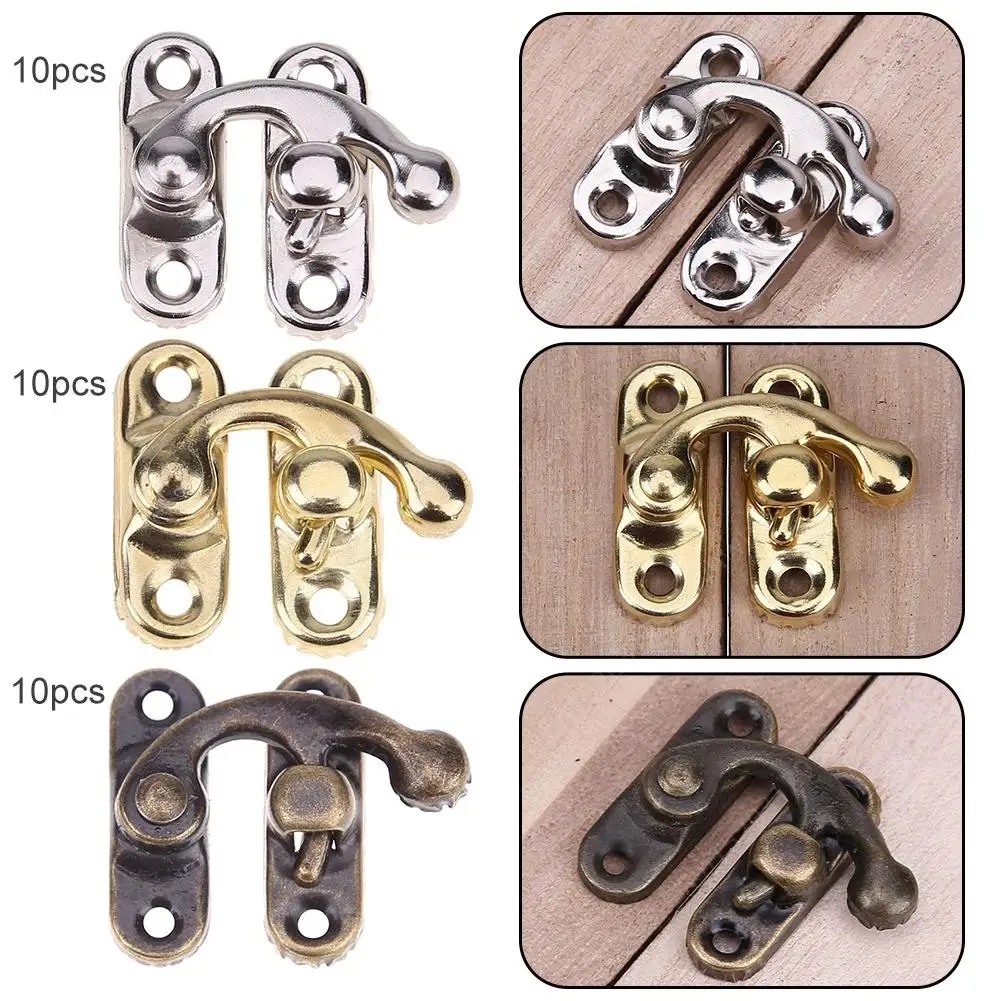 10pcs/Set Latch Buckle Horn Hasp Padlock Clasp Alloy Hook Wood Jewelry Wine Box Toggle Lock Antique Bronze/Gold 2.7x2.2cm