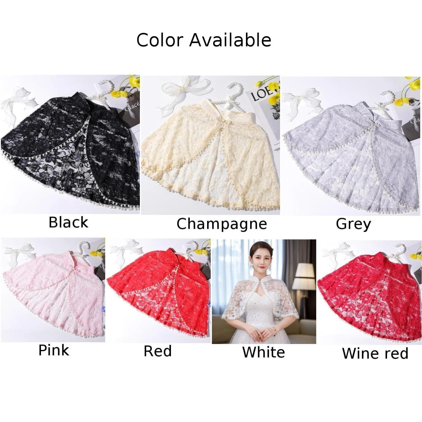 Womens All Season Elegant Embroidered Floral Lace Cardigan Open Front Cape Bolero Shrug Shawl Wedding Dress Cover Up