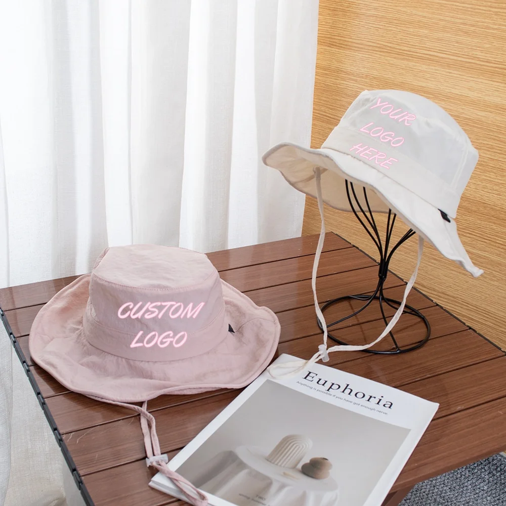 Custom Logo Quick Dry Bucket Hat with Windproof String UV Protection Outdoor Sun Cap for Men Women Beach Fishing Hiking