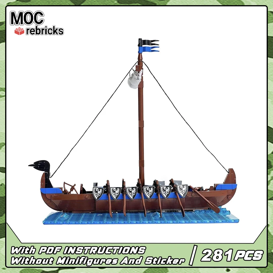 

MOC-223965 Medieval Black Falcon Longship Mini Model Originality Bricks Building Block Toys Set for Children's Christmas Gifts