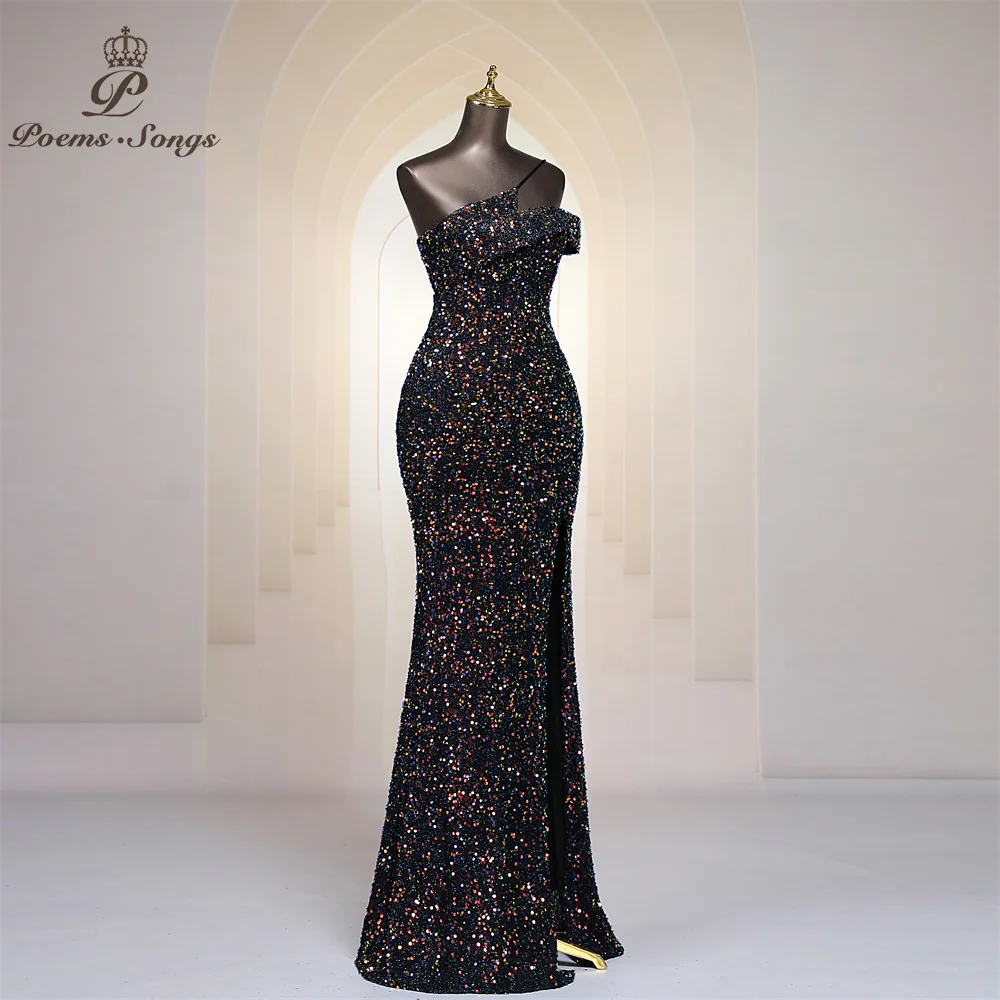 Robe de Soirée Longue en Forme de Sirène pour Femme, Tenue Fendue, Colorée, à Paillettes, Longueur au Sol, pour Bal Formel