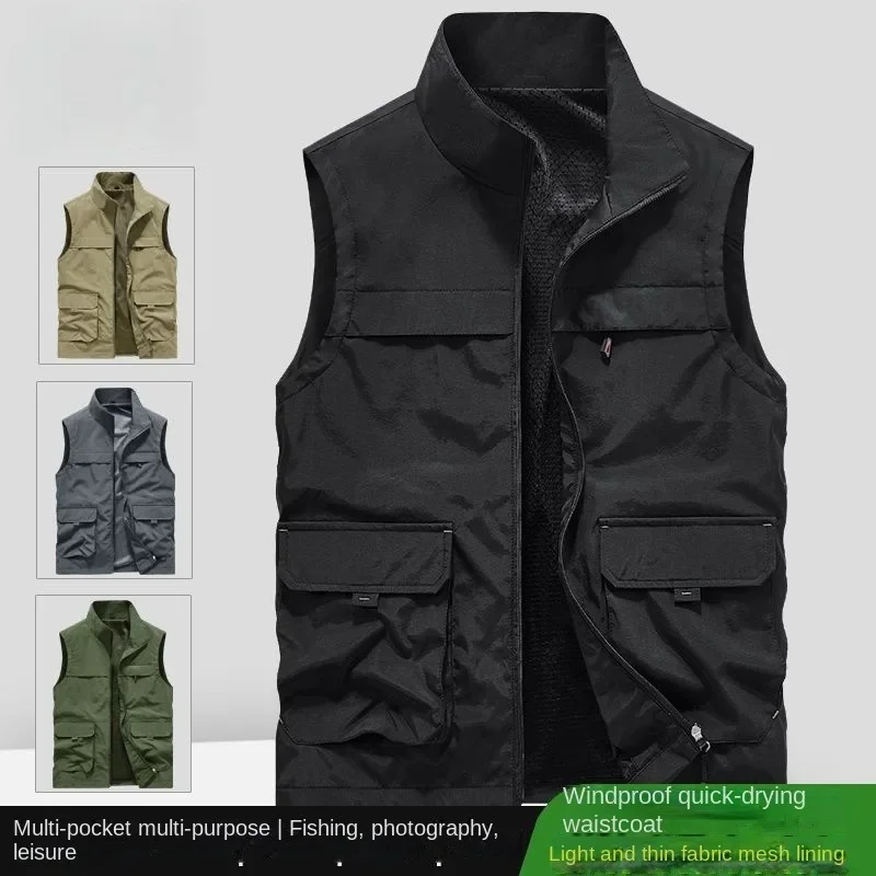 

Work Vest Men Waterproof Jackets Hunting Leather Vests Camping Windbreaker Padding Sleeveless Jacket Fishing Clothing Tactical