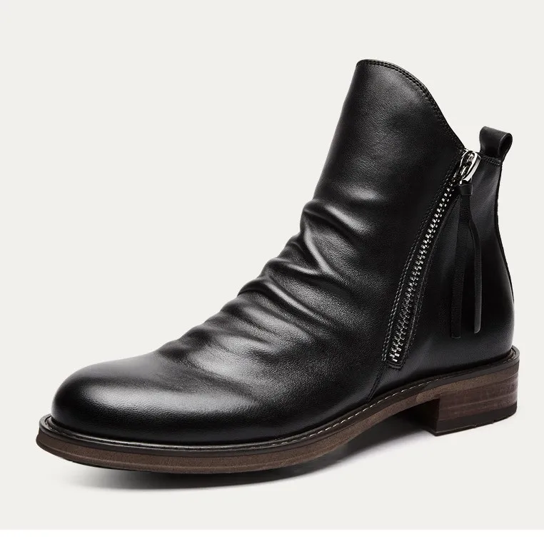 Men's boots European and American retro zipper men's boots new pleated Chelsea knight boots casual cowboy boots
