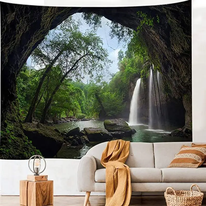 VIKAMA Seaside Rock Cave Sea View Tapestry Wall Hanging Home Decor for Bedroom Living Room Dorm Blue Sea Scenery Photography
