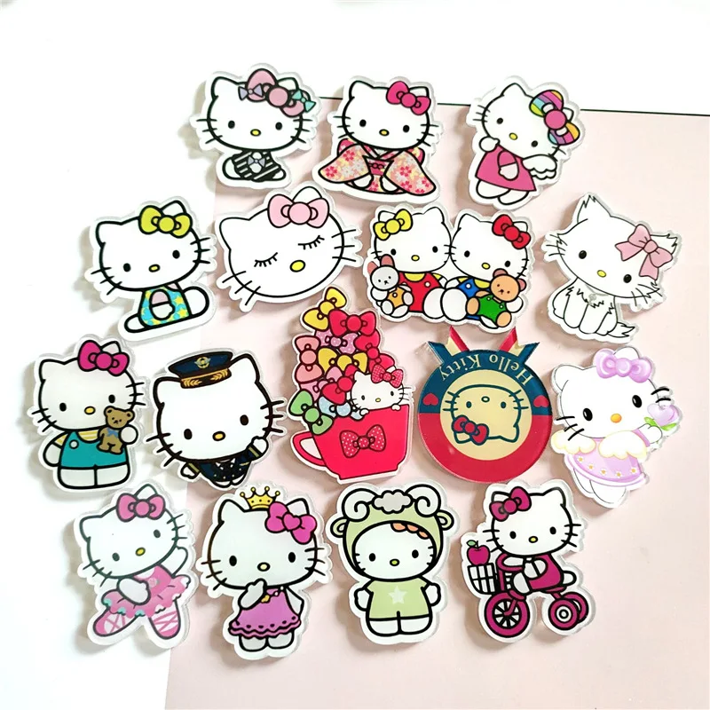 31 Styles Cartoon HelloKitty Acrylic Brooch Cute Pink Badge Shoes Clothes Bags Jewelry Anime Pins Brooches for Women Art Friends