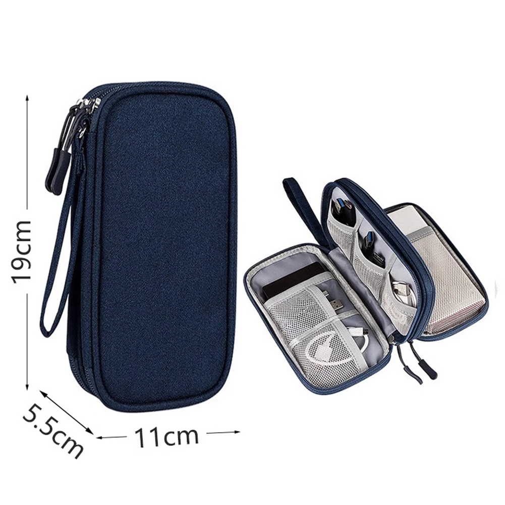 Portable Digital Organizer Bag Double Layer Storage For USB Cables Bank Headphones Travel Home Organization Black Blue