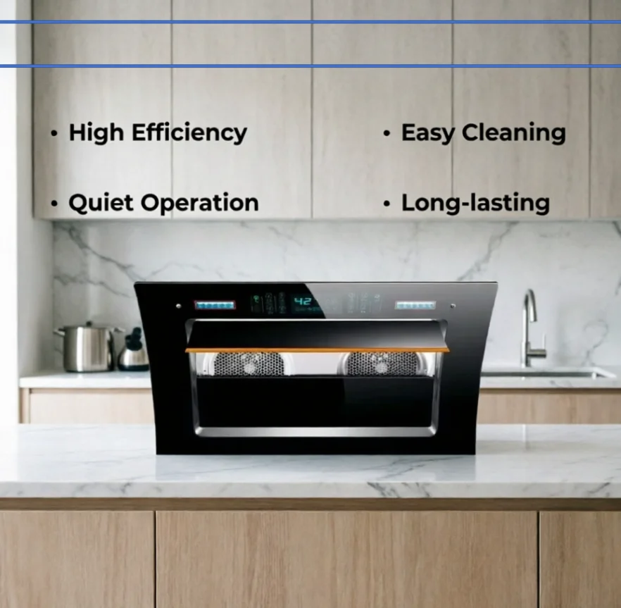 Haotaitai 220V Double Motor Side Suction Range Hood with Powerful Suction And Automatic Cleaning Function for Home Kitchen LYH