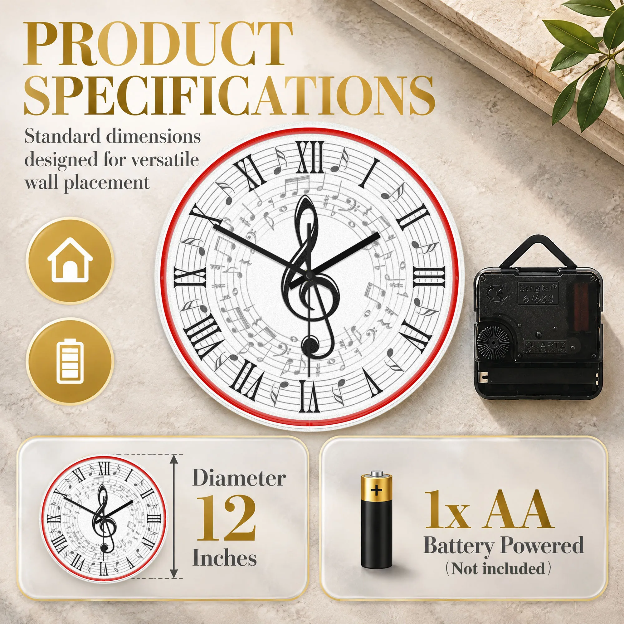 Treble Clef Sheet Music LED Light Up Wall Clock for Music Studio Musical Notes with Vintage Roman Numerals Neon Light Wall Clock