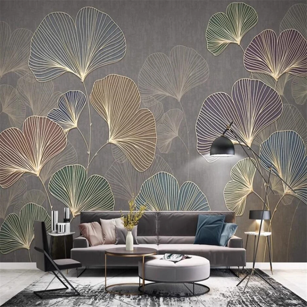 custom Vintage ginkgo leaf wallpaper living room bedroom background hotel homestay apartment sofa wall paper house decoration