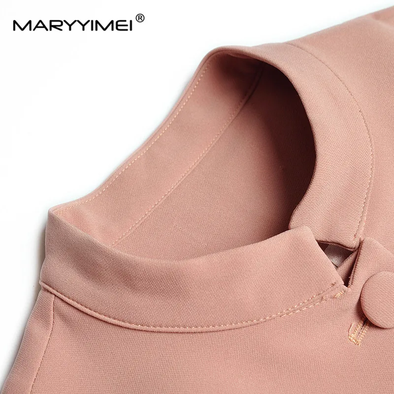 MARYYIMEI Fashion Designer Set Summer Women Stand collar Single-breasted Slim Top+Elasticity A-line mesh Skirts 2 Pieces Suit