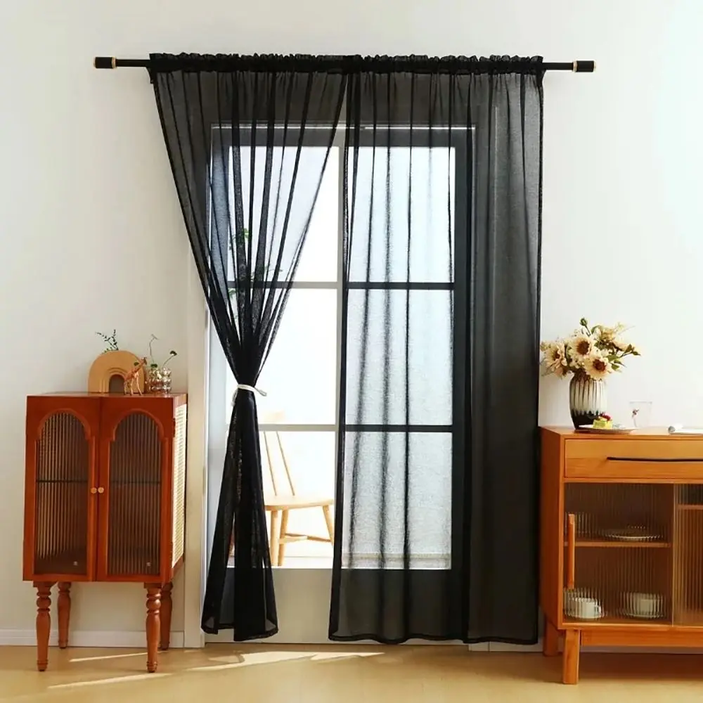 1/2Pcs 100x130cm 100x250cm Thin Window Curtain Tulle Panel Transparent Voile Sheer Curtain Rod Pocket Polyester
