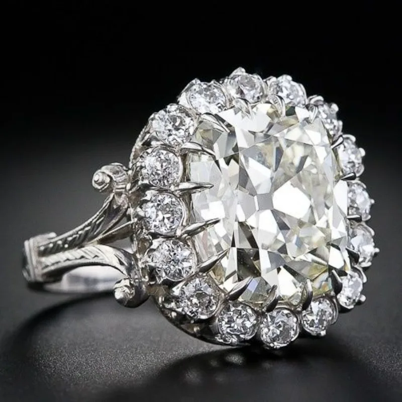 Eleganter Funkelnder Ovaler Ring mit Vollbesatz aus Synthetischem Zirkonia Hochzeitsring Damenmode Klassischer Bankett-Schmuck Accessoires Handwerkskunst