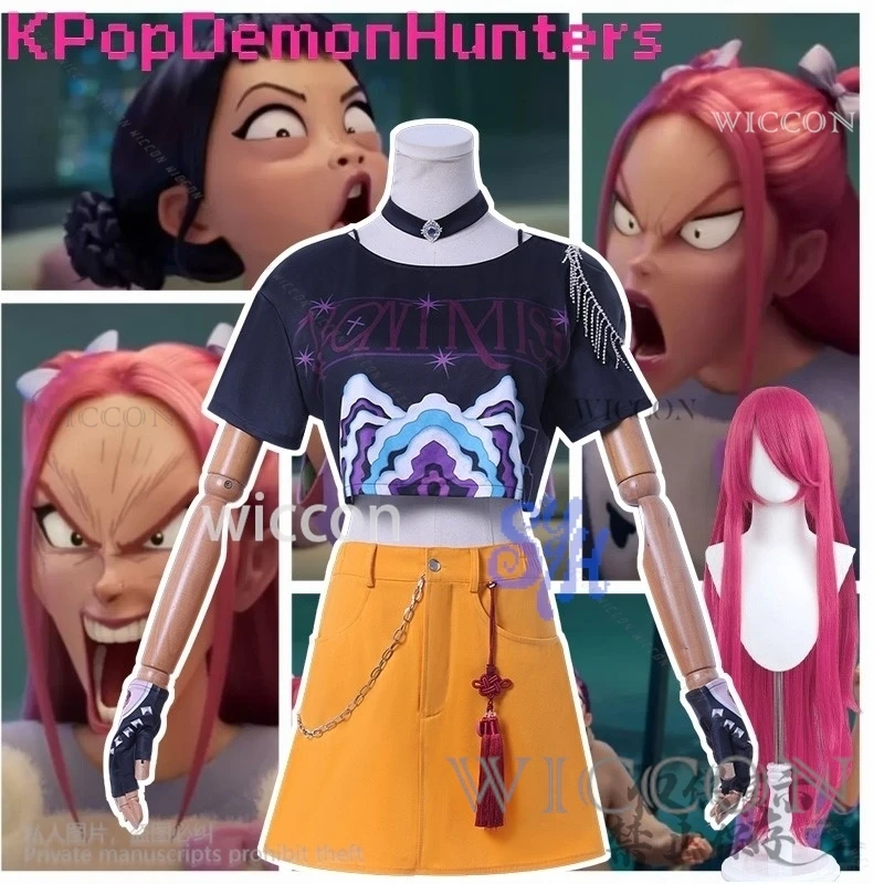 

Охотница Косплей Аниме Фильм Демон Мира Kpop Идол Сценический Костюм Девушки Power Groups Cos Мини Платье Джирай Кэй Униформа Парик Хэллоуин