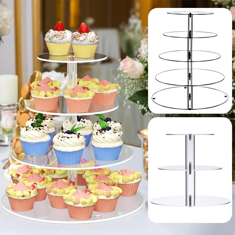 1 Pc 3/4/5 Tier Acrylic Round Cupcake Stand Clear Birthday Cupcake Stand Holder Dessert Display For Wedding Birthday Party