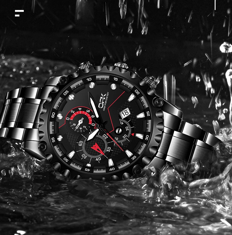 Orologio al quarzo da uomo con cinturino in acciaio con calendario impermeabile luminoso di marca OPK 8128