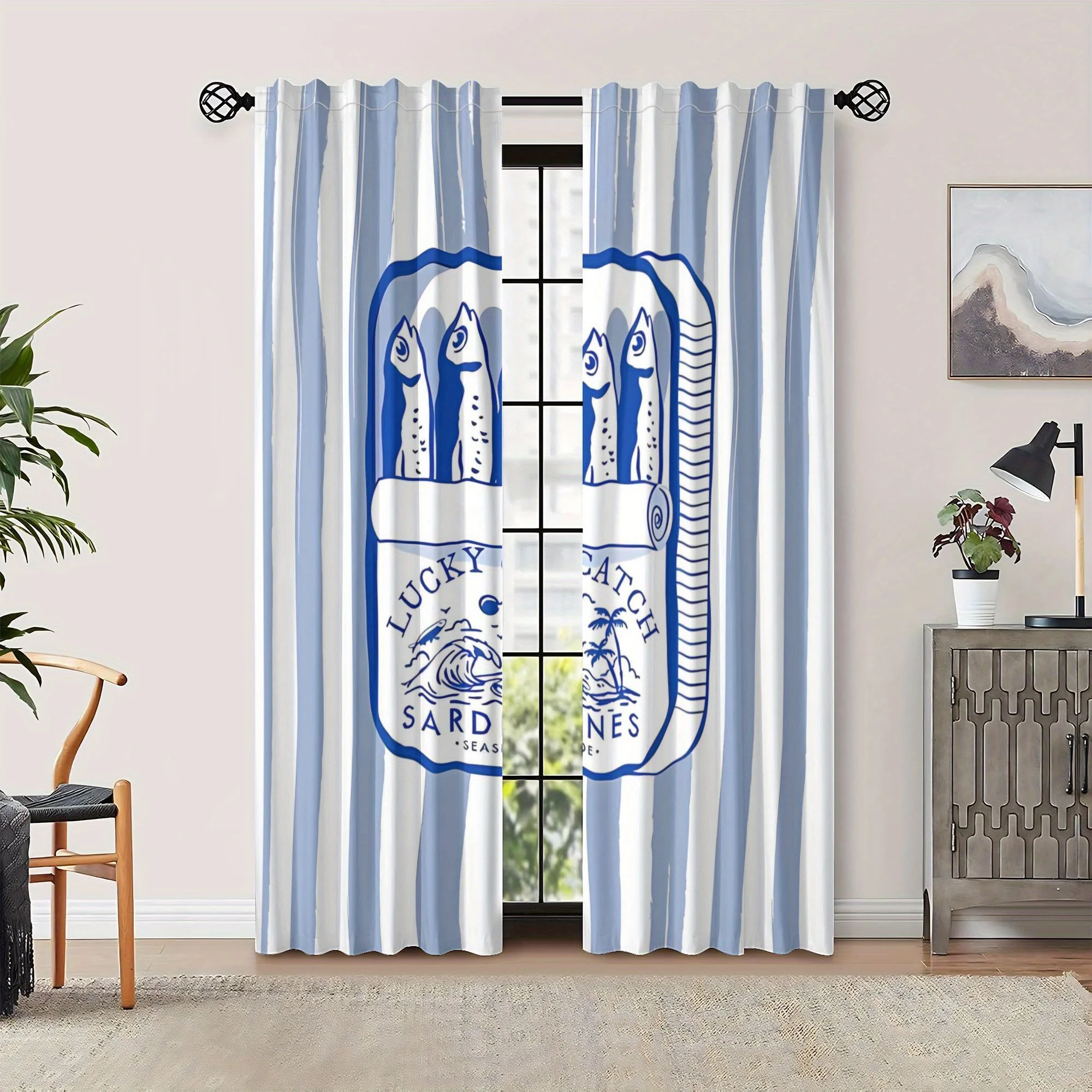 Vintage-Style Canned Sardines Fish Curtain with 