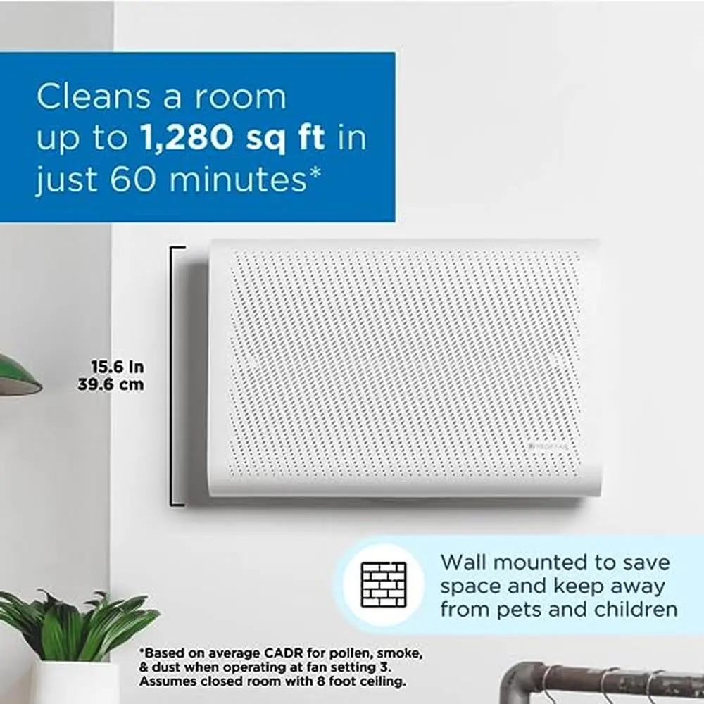 HEPA Air Purifier Quiet Operation 1280sq ft Coverage Smoke Odors Pet Hair Pollen Allergens Wall-Mounted Timer Sleep Mode Energy