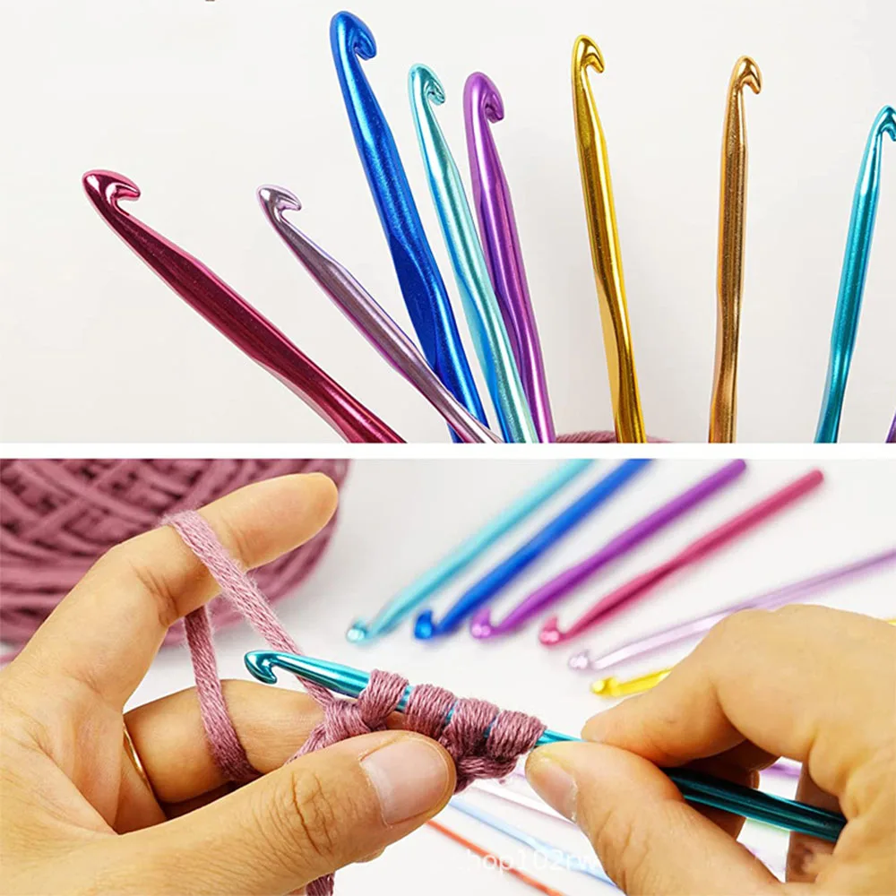 

14Pcs Set Multi-colour Aluminum Crochet Hooks Needles Knit Weave Craft Yarn Sewing Tools Crochet Hooks Knitting Needles