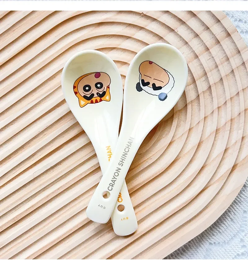 Kawaii Crayon Shin chan Ceramic Spoons Cute Anime Peripheral Frog Dinosaur Panda Pattern Shin-chan Dinner Spoons Rice Scoop