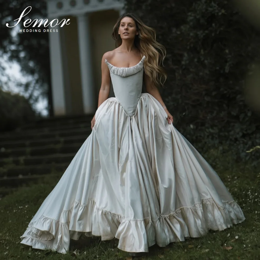 Semor 2026 Elegantes Trägerloses Ärmelloses Hochzeitskleid mit Schleppe A-Linie Plissiertes Brautkleid Prinzessinnen-Stil Vestidos De Novia Maßanfertigung