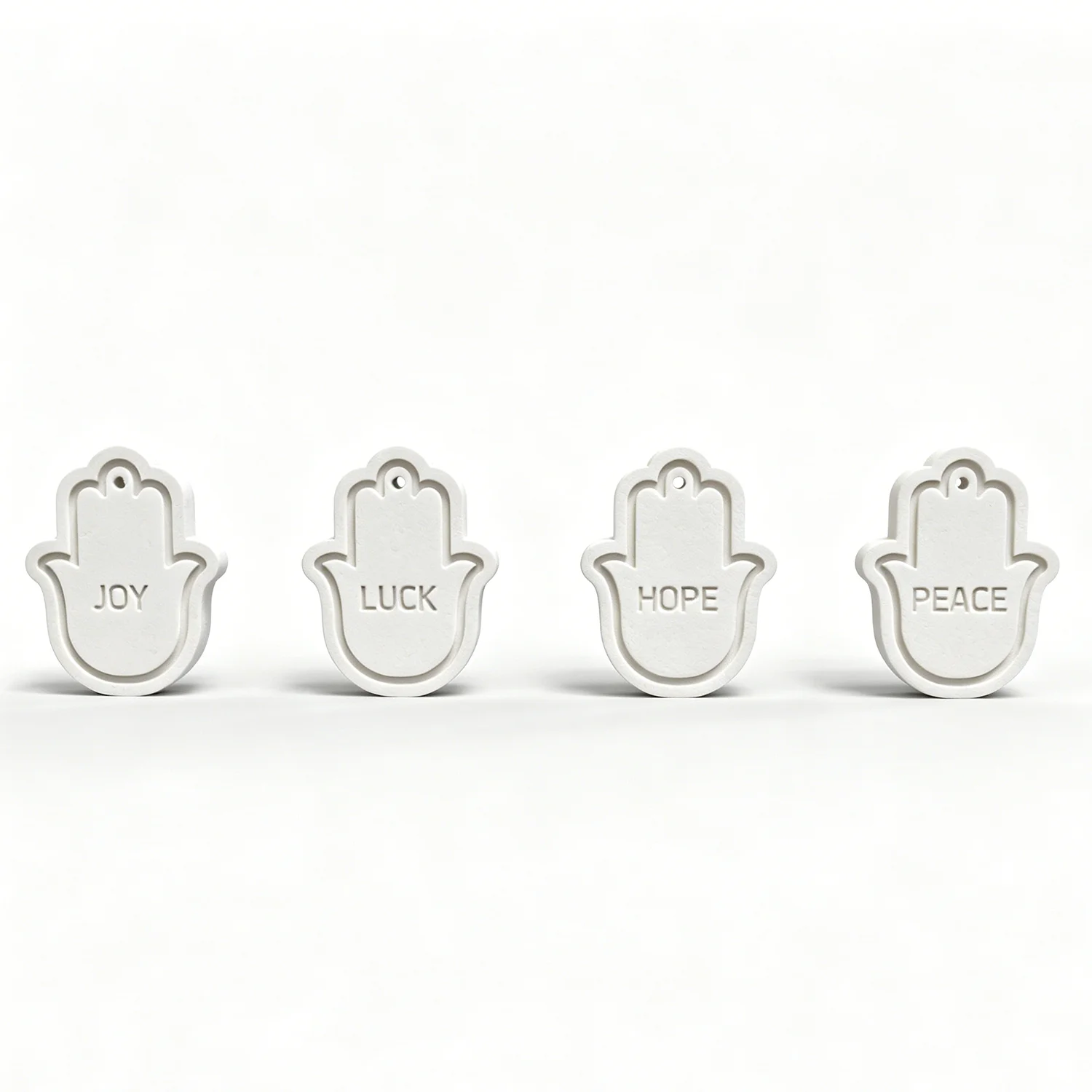 Silicone Mold For Hamsa Hand Pendant With JOY LUCK HOPE PEACE Words, Plaster Gypsum Cement Hanging Ornament Casting Mould
