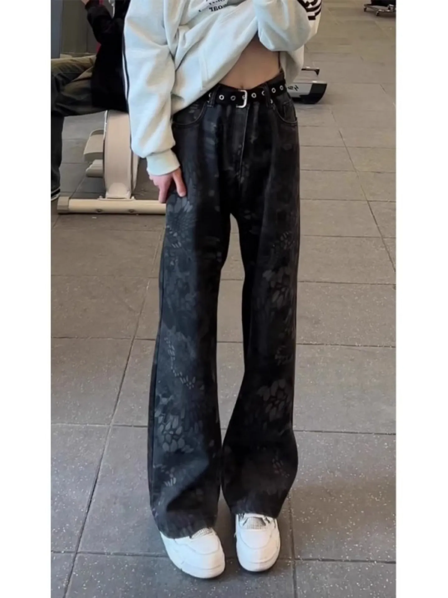 

Men's Camouflage Fce Lined Bootcut Jeans Straight Leg Thiened Winter High Street Faion Snake Skin Print Casual Jeans