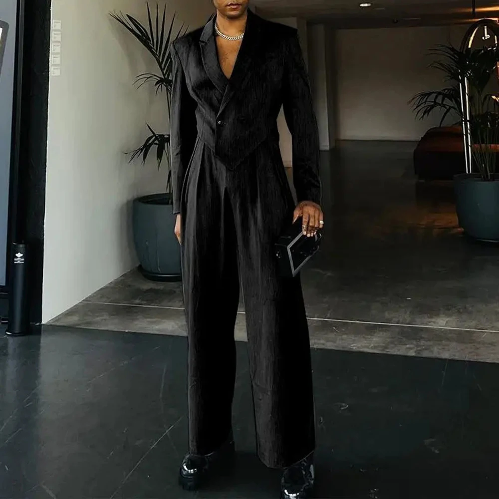 

Mens Casual Blazer Wide Leg Pants Suit Autumn Winter Fashion Business Solid Color Loose Lapel Two-Piece Set